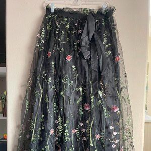 NWOT - Shein Flower Embroidery Tulle Skirt with Belt